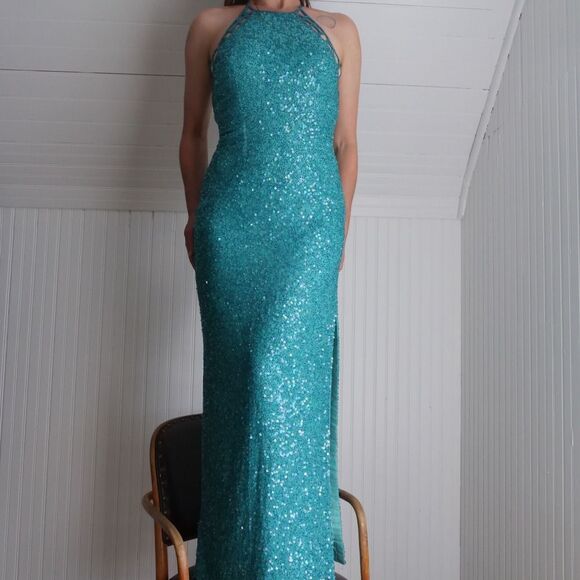 Vintage 90s Scala silk beaded evening maxi dress - Picture 7 of 10